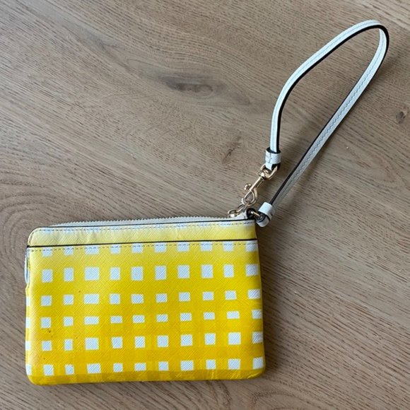 Yellow Coach Gingham Leather Wristlet Sunglow Check - Picture 2 of 4